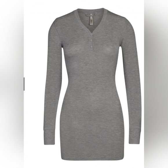 SKIMS Dresses | Womens Sleep Henley Dress Heather Grey/ SMALL/NWT - Picture 3 of 15